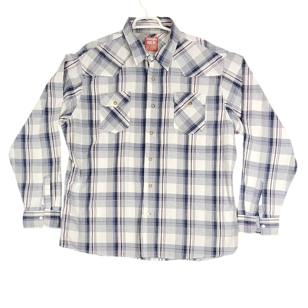 Wrangler RED XX Large Plaid Western Shirt Long Sleeve Snap Button Up